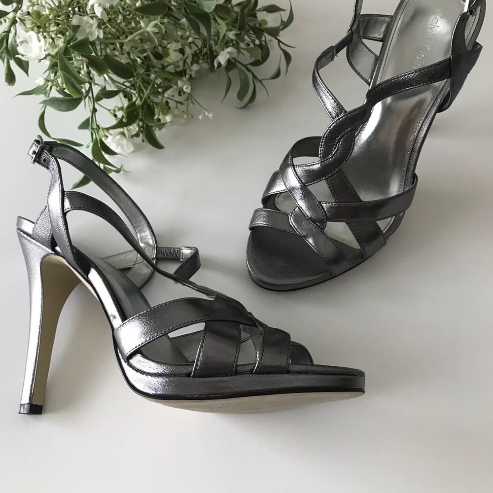 Calvin Klein Pallas pewter sandals, size 9
